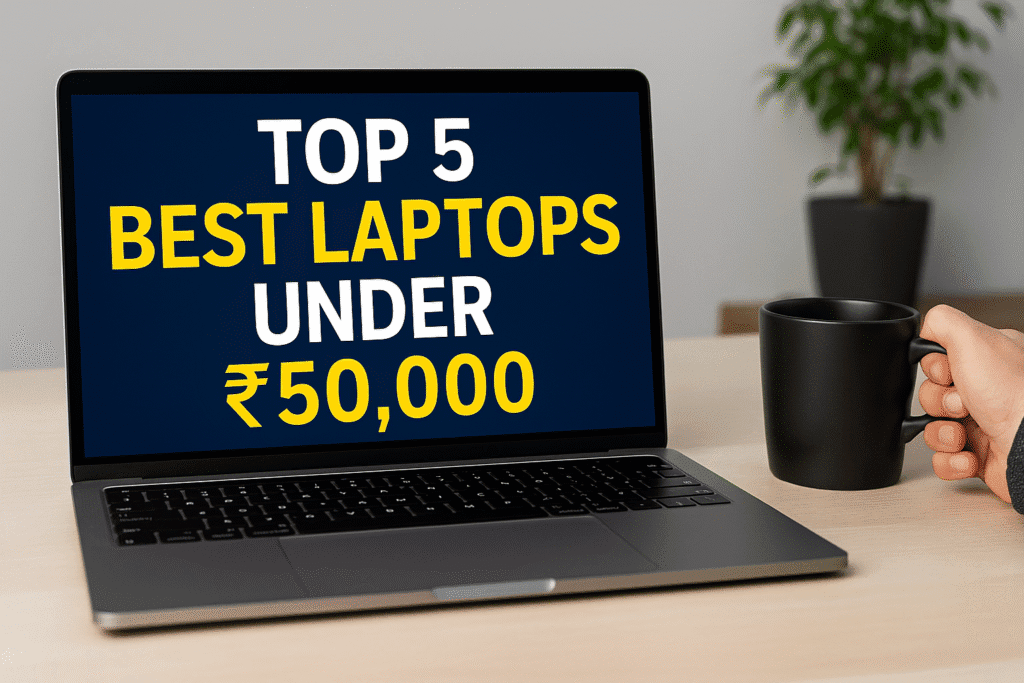 Budget laptop open on study table